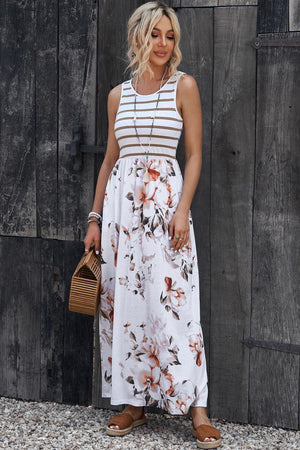 Calm Summer Sleeveless White Maxi Floral Dress - MXSTUDIO.COM