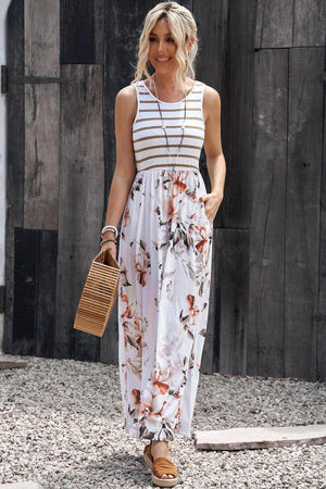 Calm Summer Sleeveless White Maxi Floral Dress - MXSTUDIO.COM