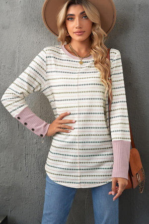 Calm Waffle Knit Cuff Tunic Sweatshirt - MXSTUDIO.COM