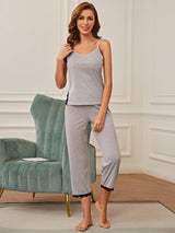 Calming Lace Trim Slit Cami and Pants Pajama Set - MXSTUDIO.COM