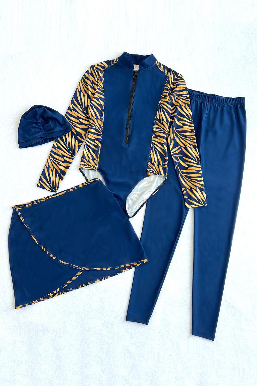 a blue outfit with a tiger print on it