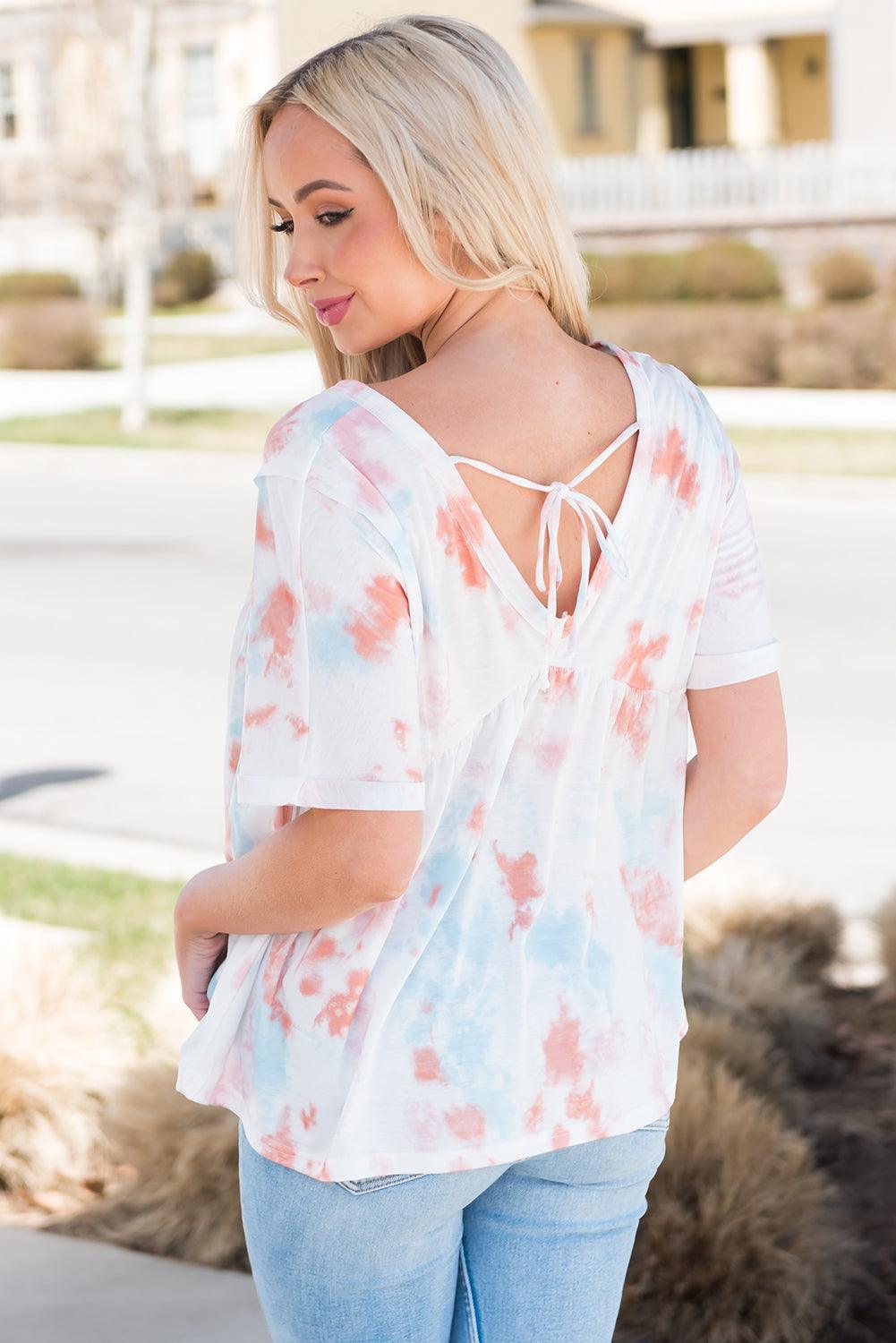 Captivating Charm V Neck Tie Dye Blouse - MXSTUDIO.COM