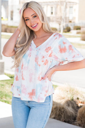 Captivating Charm V Neck Tie Dye Blouse - MXSTUDIO.COM