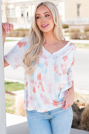 Captivating Charm V Neck Tie Dye Blouse - MXSTUDIO.COM