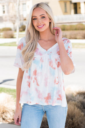 Captivating Charm V Neck Tie Dye Blouse - MXSTUDIO.COM