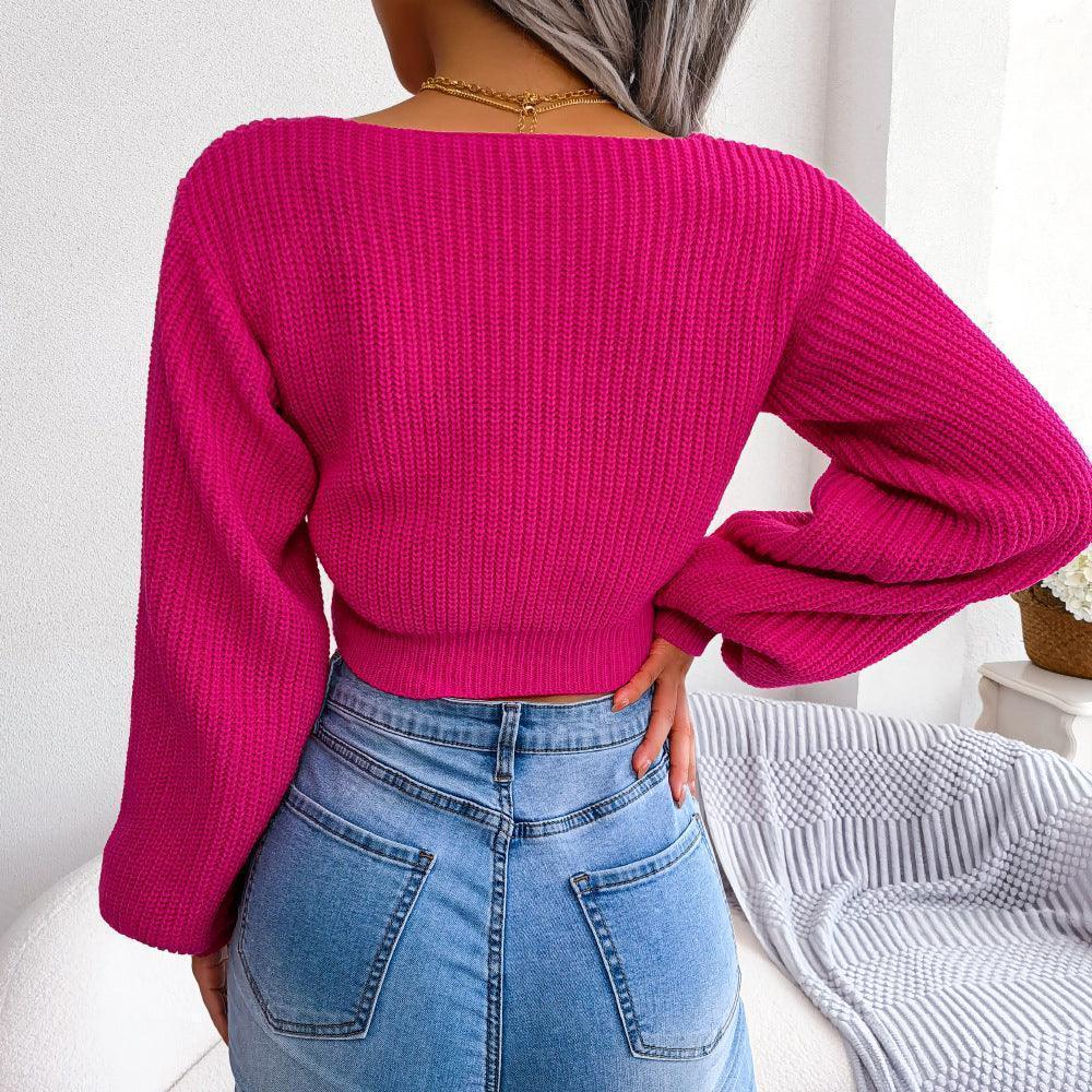 Captivating Cropped Tie-Front Sweater - MXSTUDIO.COM