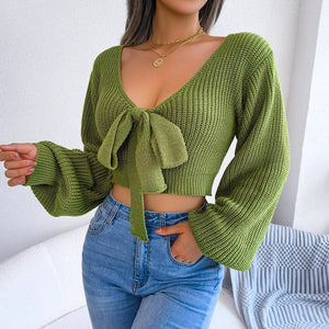 Captivating Cropped Tie-Front Sweater - MXSTUDIO.COM