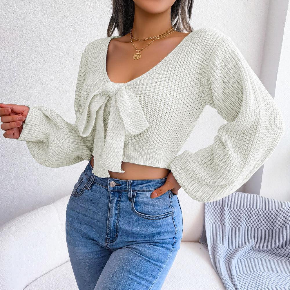 Captivating Cropped Tie-Front Sweater - MXSTUDIO.COM