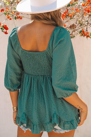 Captivating Green Smocked Peplum Blouse - MXSTUDIO.COM