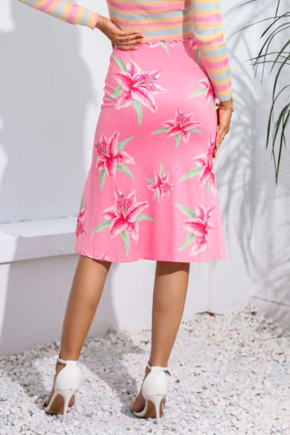 Captivating Muse Floral Pink Midi Skirt - MXSTUDIO.COM