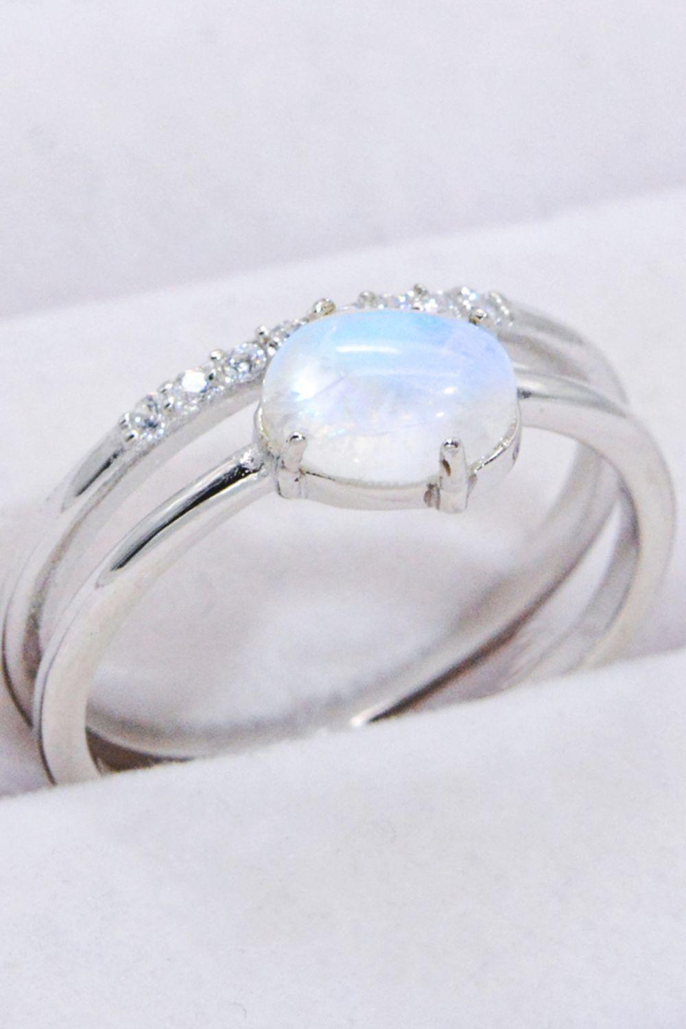 Captivating Zircon Double-Layered Moonstone Ring - MXSTUDIO.COM