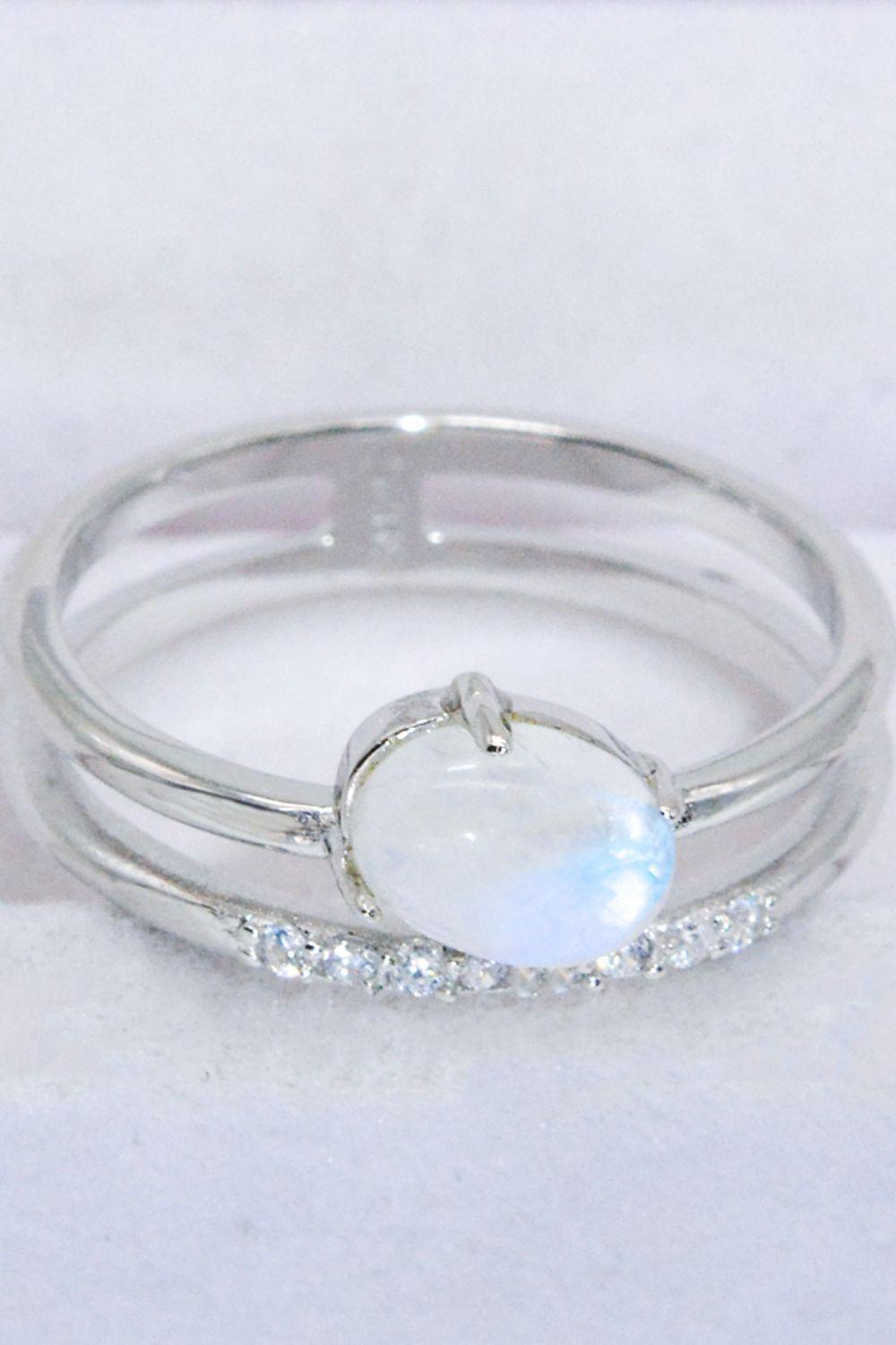 Captivating Zircon Double-Layered Moonstone Ring - MXSTUDIO.COM