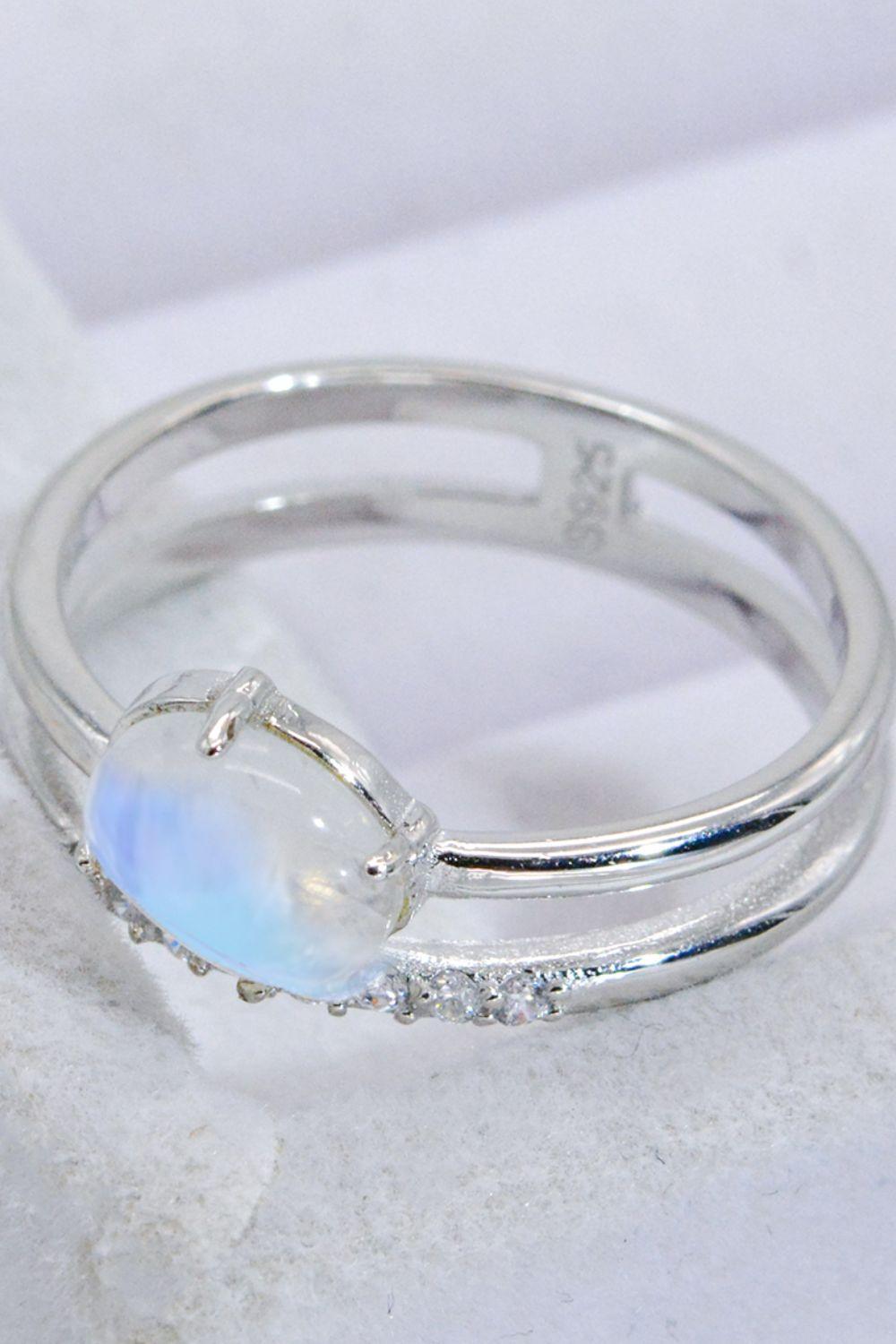 Captivating Zircon Double-Layered Moonstone Ring - MXSTUDIO.COM