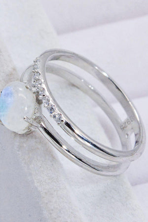 Captivating Zircon Double-Layered Moonstone Ring - MXSTUDIO.COM