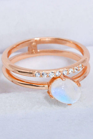 Captivating Zircon Double-Layered Moonstone Ring - MXSTUDIO.COM