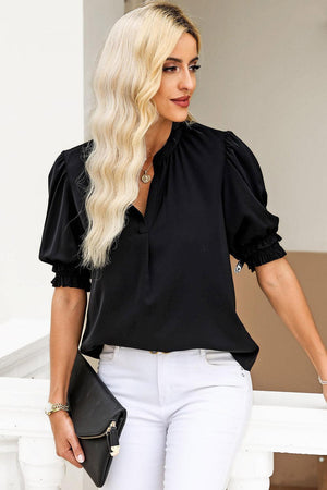 Career Woman Black Puff Sleeve Blouse - MXSTUDIO.COM