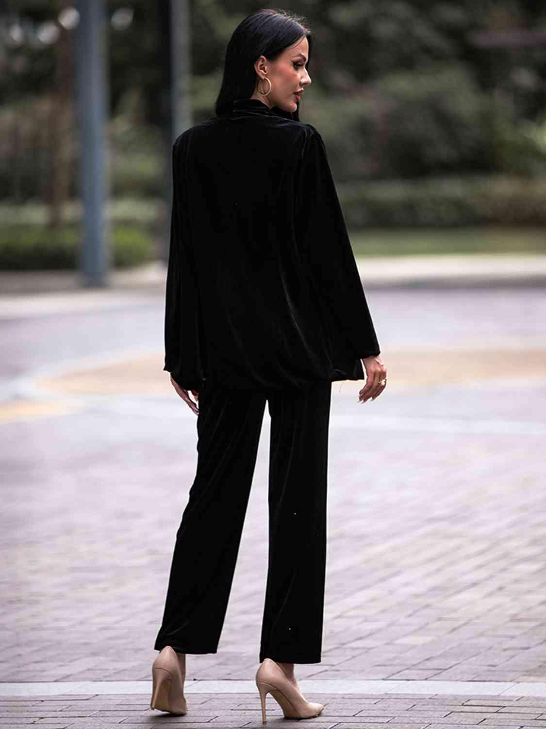 Career Woman Long Sleeve Black Blazer and Pants Set - MXSTUDIO.COM