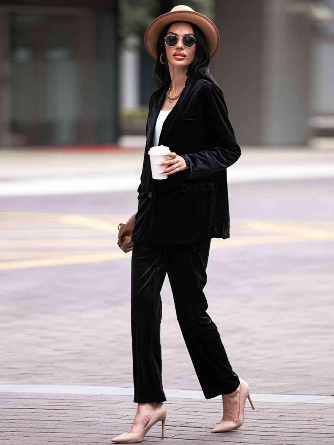 Career Woman Long Sleeve Black Blazer and Pants Set - MXSTUDIO.COM
