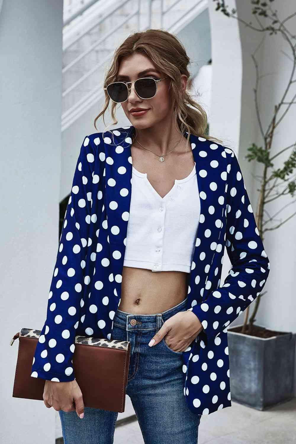 Career Woman Open Front Polka Dot Blazer-MXSTUDIO.COM