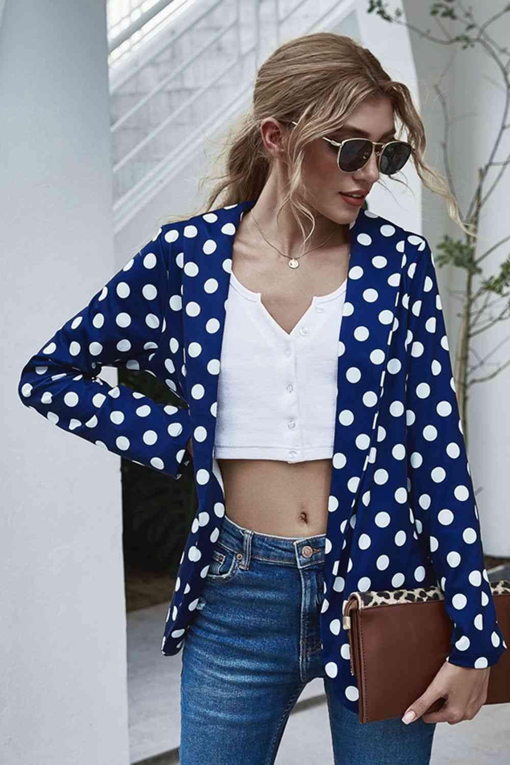 Career Woman Open Front Polka Dot Blazer-MXSTUDIO.COM