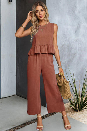 Career Woman Ruffle Sleeveless Top and Pants Set - MXSTUDIO.COM