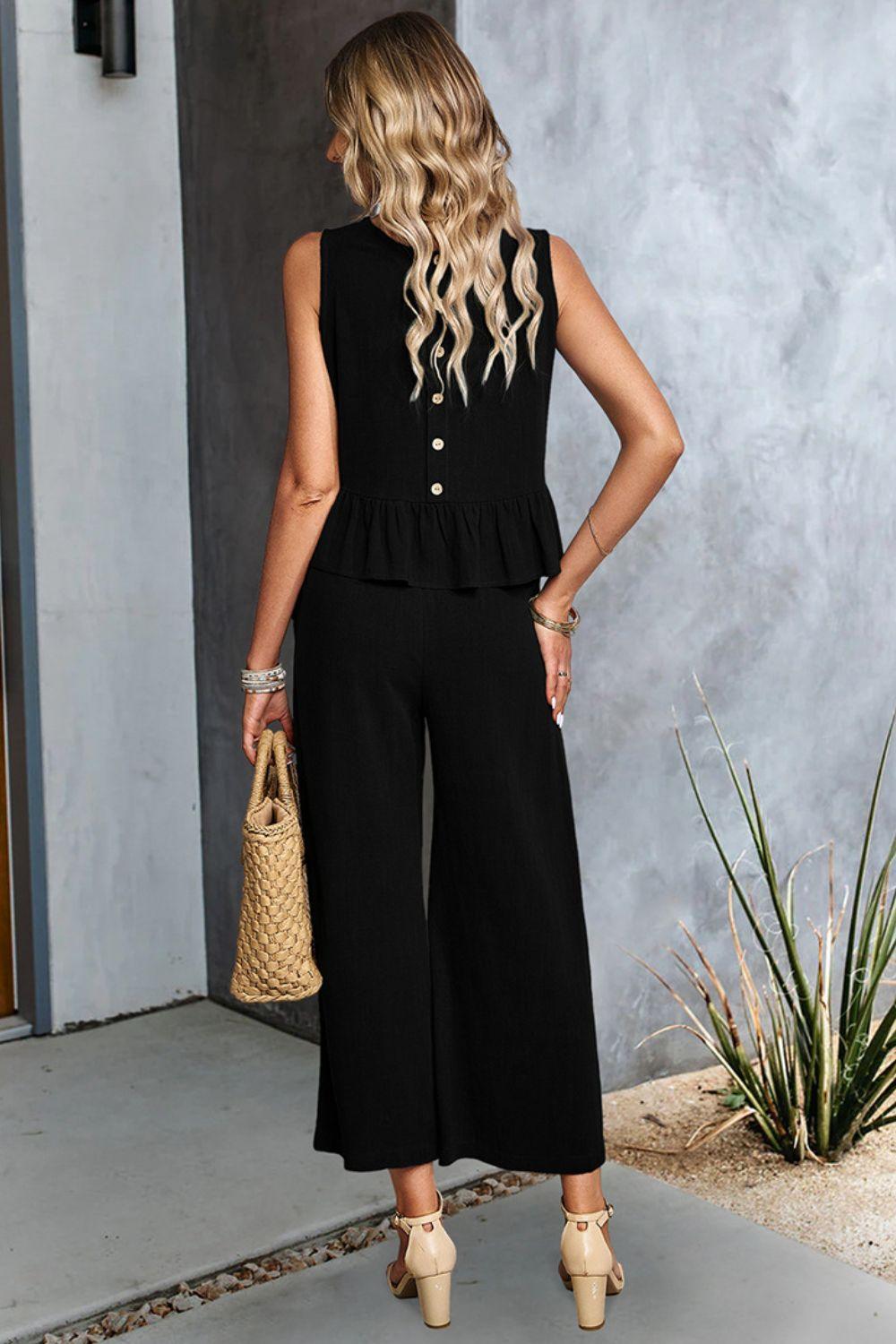 Career Woman Ruffle Sleeveless Top and Pants Set - MXSTUDIO.COM