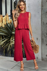 Career Woman Ruffle Sleeveless Top and Pants Set - MXSTUDIO.COM