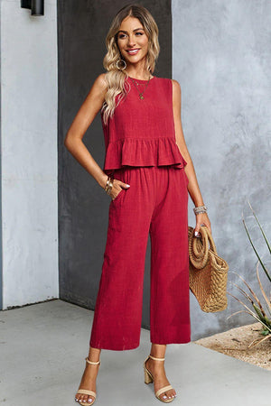 Career Woman Ruffle Sleeveless Top and Pants Set - MXSTUDIO.COM