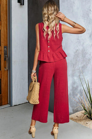 Career Woman Ruffle Sleeveless Top and Pants Set - MXSTUDIO.COM