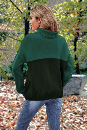 Carefree And Warm Color Block Turtleneck Sweater - MXSTUDIO.COM