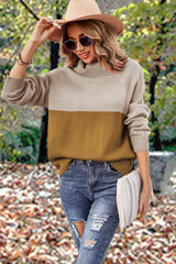 Carefree And Warm Color Block Turtleneck Sweater - MXSTUDIO.COM