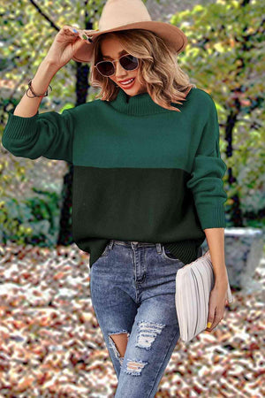 Carefree And Warm Color Block Turtleneck Sweater - MXSTUDIO.COM