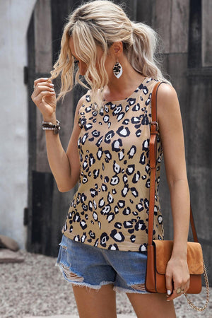 Carefree Crew Neck Leopard Print Tank - MXSTUDIO.COM