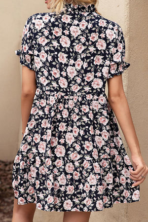 Carefree Floral Ruffle Trim Dress - MXSTUDIO.COM