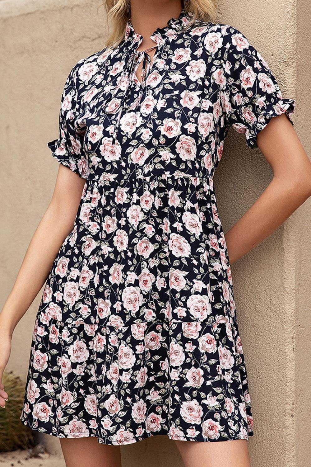 Carefree Floral Ruffle Trim Dress - MXSTUDIO.COM