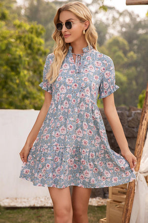 Carefree Floral Ruffle Trim Dress - MXSTUDIO.COM