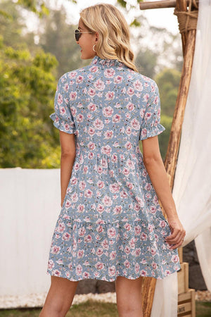 Carefree Floral Ruffle Trim Dress - MXSTUDIO.COM