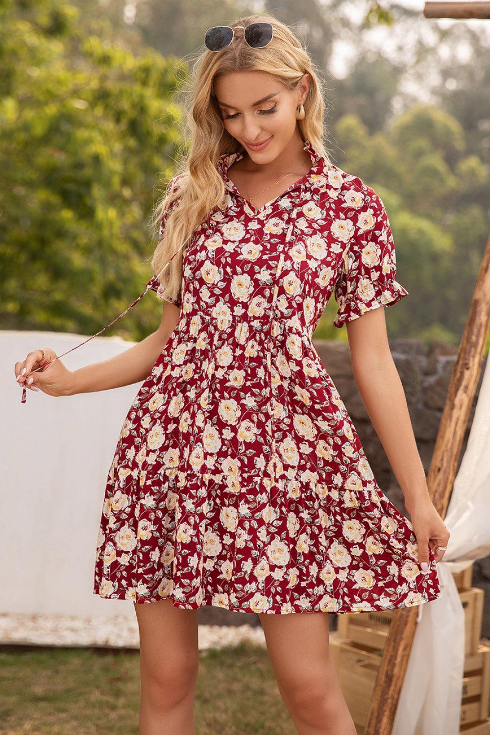 Carefree Floral Ruffle Trim Dress - MXSTUDIO.COM