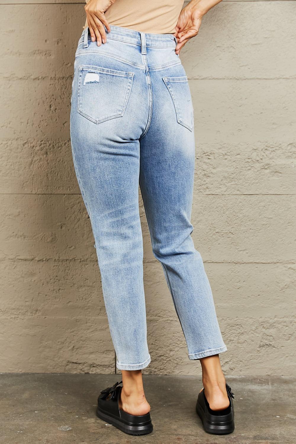 Carefree High Waist Cropped Distressed Jeans - MXSTUDIO.COM
