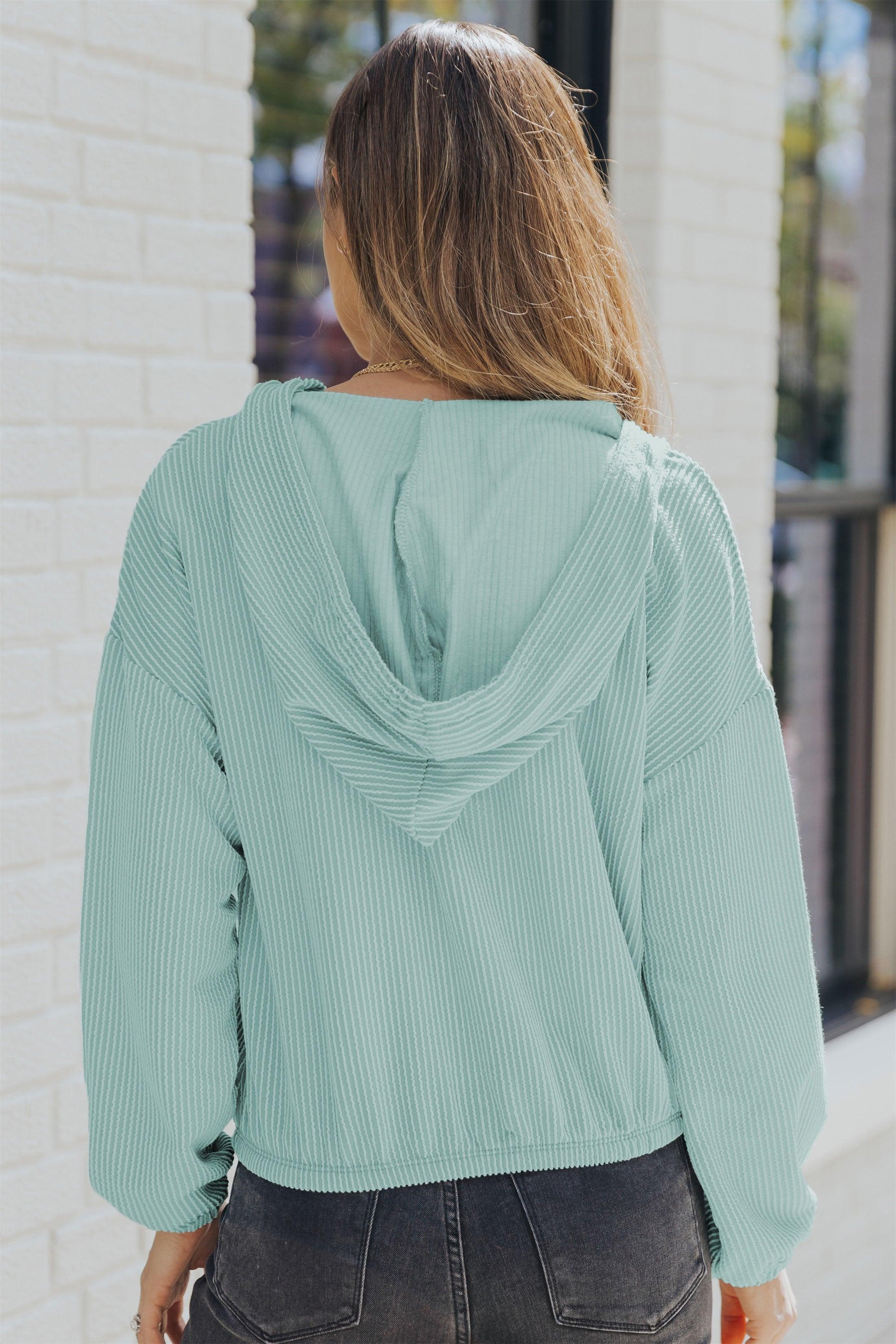 Carefree Mint Green Ribbed Knit Sweater Hoodie - MXSTUDIO.COM