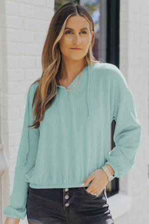 Carefree Mint Green Ribbed Knit Sweater Hoodie - MXSTUDIO.COM