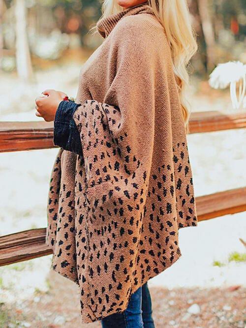 Carefree Spirit Leopard Cowl Neck Poncho-MXSTUDIO.COM