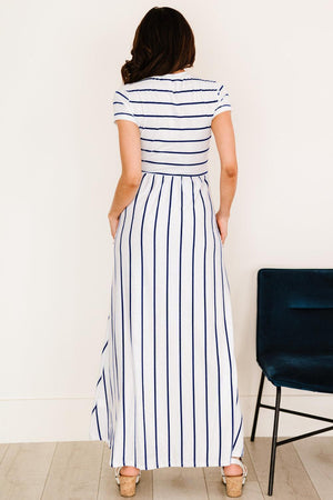 Carefree Striped Short Sleeve Maxi Dress - MXSTUDIO.COM