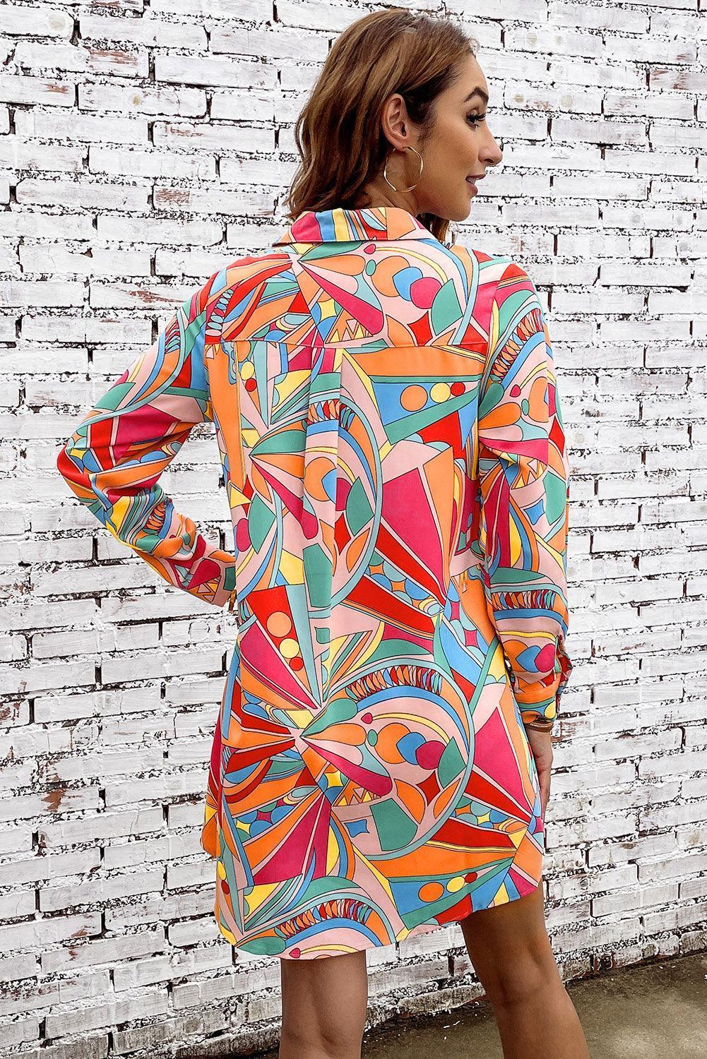 Casual Beauty Multicolored Long Sleeve Shirt Dress - MXSTUDIO.COM