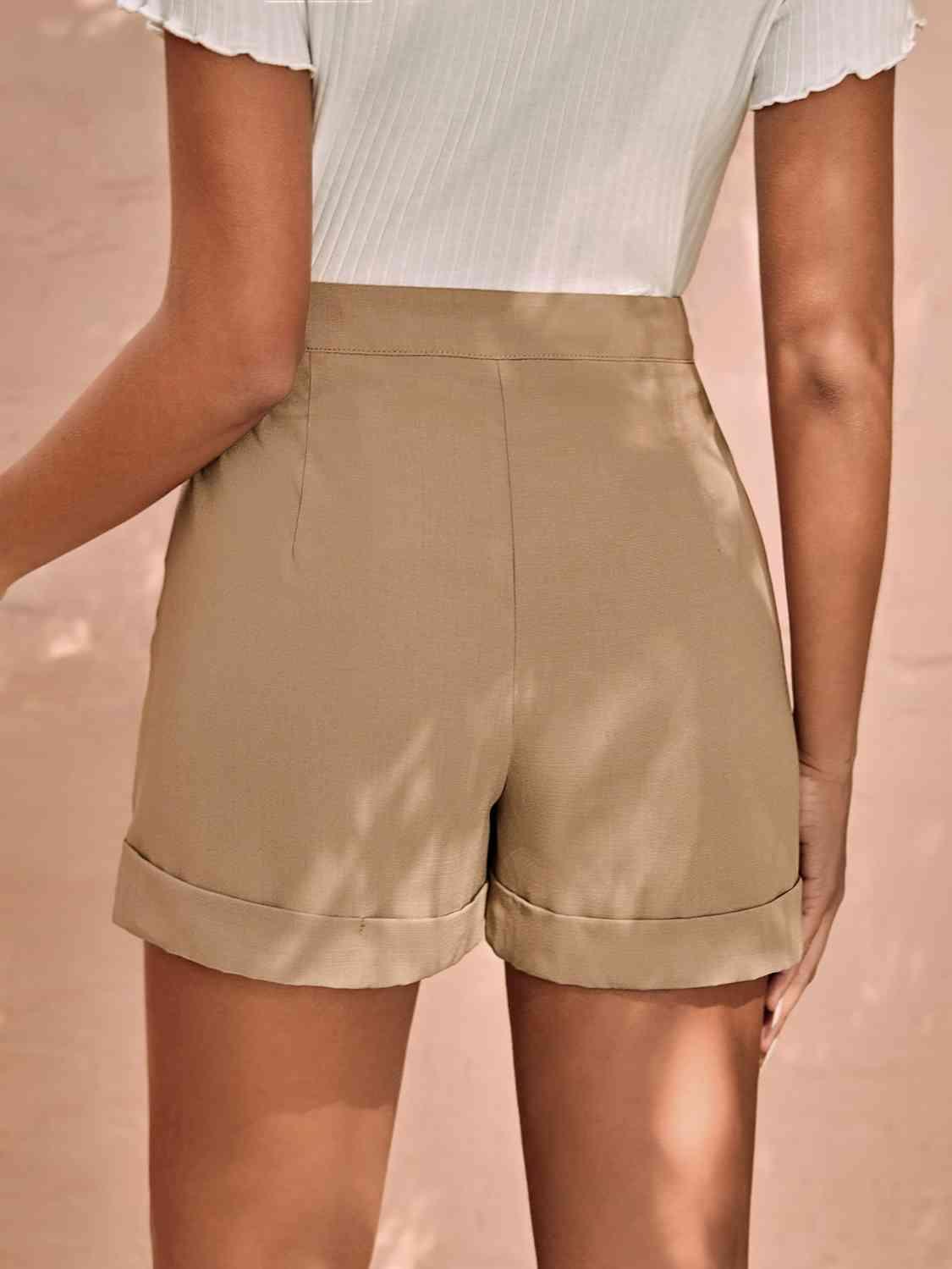 Casual Chic Pleated High Waisted Khaki Shorts - MXSTUDIO.COM