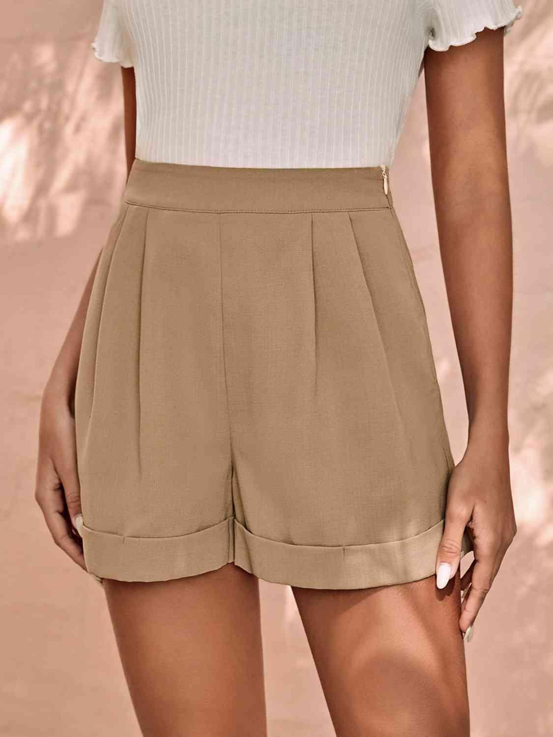 Casual Chic Pleated High Waisted Khaki Shorts - MXSTUDIO.COM