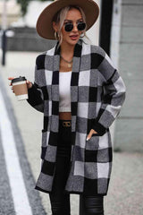 Casual Comfy Open Front Plaid Cardigan - MXSTUDIO.COM