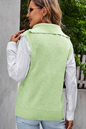 Casual Confidence Quarter-Zip Ribbed Sweater Vest - MXSTUDIO.COM