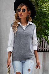 Casual Confidence Quarter-Zip Ribbed Sweater Vest - MXSTUDIO.COM