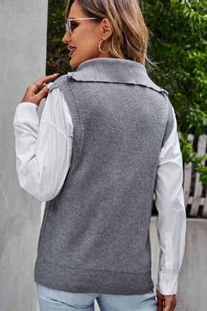 Casual Confidence Quarter-Zip Ribbed Sweater Vest - MXSTUDIO.COM